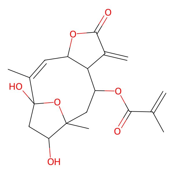 2D Structure of [(2Z,8R)-1,12-dihydroxy-2,11-dimethyl-7-methylidene-6-oxo-5,14-dioxatricyclo[9.2.1.04,8]tetradec-2-en-9-yl] 2-methylprop-2-enoate