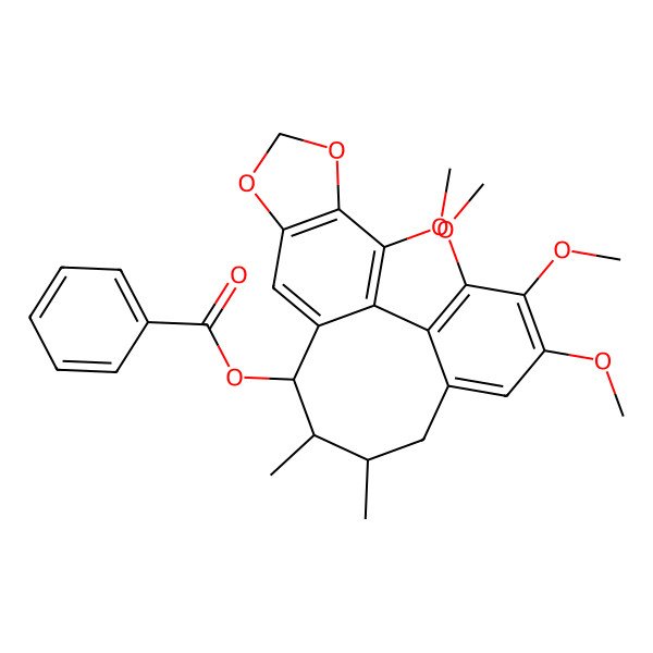 2D Structure of [(9S,10S)-3,4,5,19-tetramethoxy-9,10-dimethyl-15,17-dioxatetracyclo[10.7.0.02,7.014,18]nonadeca-1(19),2,4,6,12,14(18)-hexaen-11-yl] benzoate