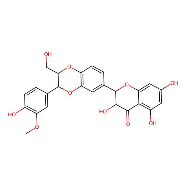 2D Structure of (2S,3S)-2-[(2S,3S)-3-(4-hydroxy-3-methoxyphenyl)-2-(hydroxymethyl)(2H,3H-benzo [e]1,4-dioxin-6-yl)]-3,5,7-trihydroxychroman-4-one