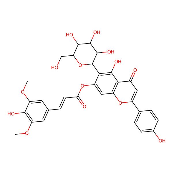 2D Structure of [5-hydroxy-2-(4-hydroxyphenyl)-4-oxo-6-[(2S,3R,4R,5S,6R)-3,4,5-trihydroxy-6-(hydroxymethyl)oxan-2-yl]chromen-7-yl] (E)-3-(4-hydroxy-3,5-dimethoxyphenyl)prop-2-enoate