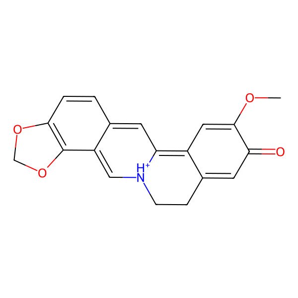 2D Structure of 16-Methoxy-5,7-dioxa-1-azoniapentacyclo[11.8.0.03,11.04,8.014,19]henicosa-2,4(8),9,11,13,15,18-heptaen-17-one