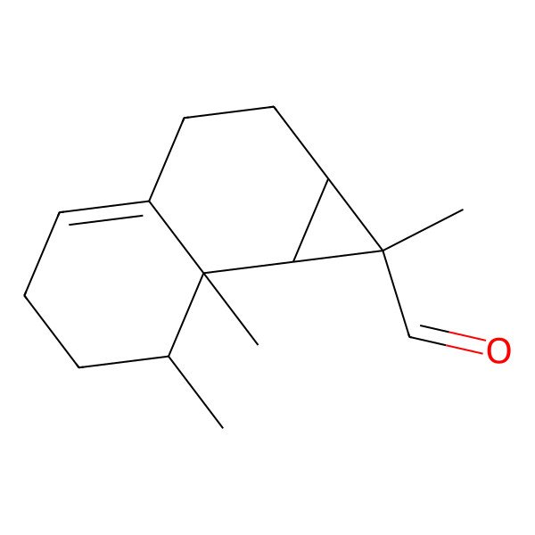2D Structure of (1S,1aR,7R,7aR,7bR)-1,7,7a-trimethyl-2,3,5,6,7,7b-hexahydro-1aH-cyclopropa[a]naphthalene-1-carbaldehyde