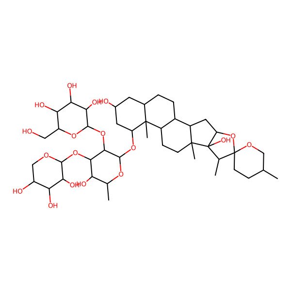 2D Structure of (25S)-3beta,17alpha-dihydroxy-5beta-spiorstan-1beta-yl O-beta-D-glucopyranosyl-(1->2)-O-[beta-D-xylopyranosyl-(1->3)]-beta-D-quinovopyranoside