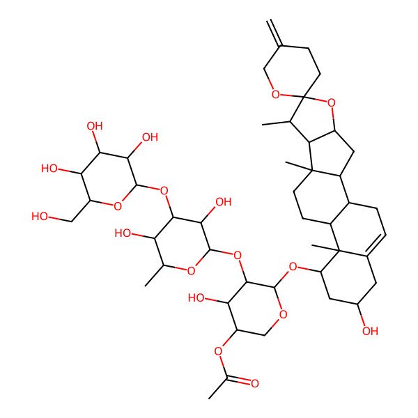 2D Structure of 1beta-[2-O-(3-O-beta-D-Glucopyranosyl-alpha-L-rhamnopyranosyl)-4-O-acetyl-alpha-L-arabinopyranosyloxy]spirosta-5,25(27)-dien-3beta-ol