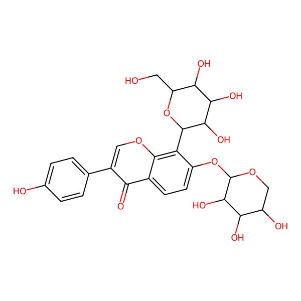 2D Structure of 3-(4-hydroxyphenyl)-8-[(2S,3S,4R,5S,6S)-3,4,5-trihydroxy-6-(hydroxymethyl)oxan-2-yl]-7-[(2R,3R,4S,5R)-3,4,5-trihydroxyoxan-2-yl]oxychromen-4-one