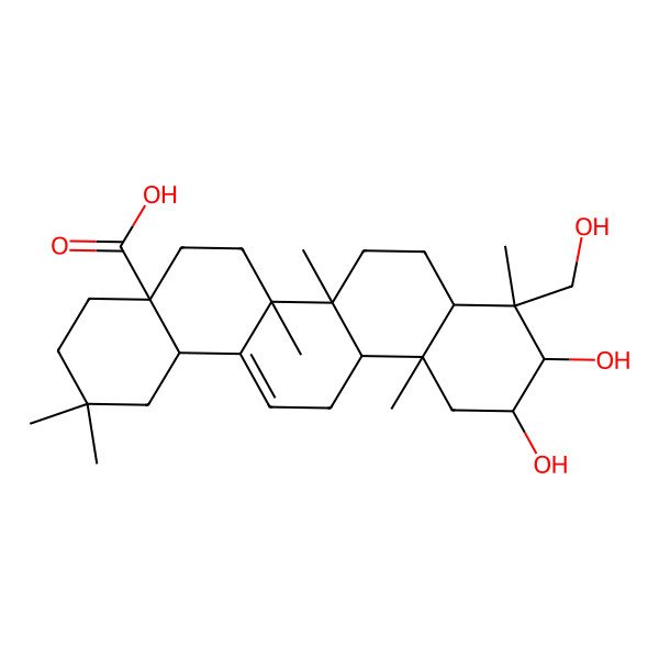 2D Structure of (4aS,6aS,6bR,8aR,9S,10R,11R,12aR,14bS)-10,11-dihydroxy-9-(hydroxymethyl)-2,2,6a,6b,9,12a-hexamethyl-1,3,4,5,6,6a,7,8,8a,10,11,12,13,14b-tetradecahydropicene-4a-carboxylic acid