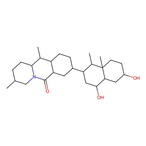 2D Structure of (3R,8S,10aS,11S,11aS)-8-[(4R,4aS,6S,8aR)-4,6-dihydroxy-1,8a-dimethyl-2,3,4,4a,5,6,7,8-octahydro-1H-naphthalen-2-yl]-3,11-dimethyl-1,2,3,4,6a,7,8,9,10,10a,11,11a-dodecahydrobenzo[b]quinolizin-6-one