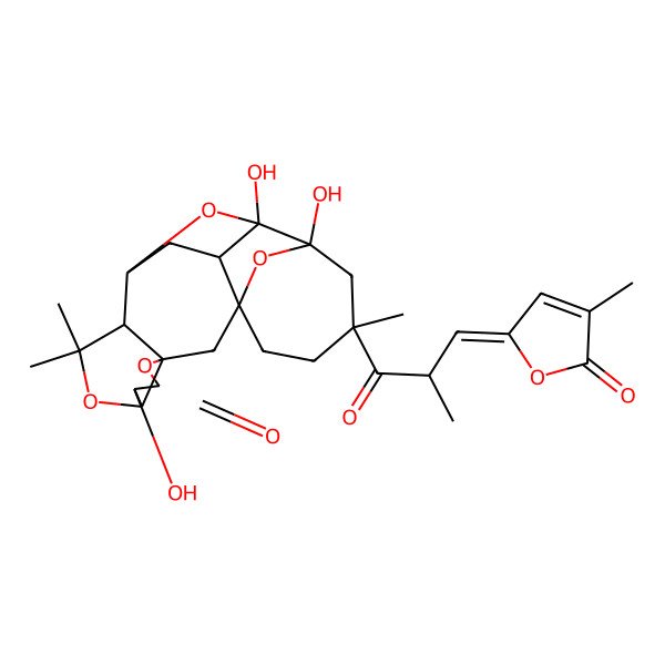 2D Structure of (1S,3R,6R,7R,10S,11S,13R,14S,15S,17S)-6,14,15-trihydroxy-9,9,17-trimethyl-17-[(2S,3E)-2-methyl-3-(4-methyl-5-oxofuran-2-ylidene)propanoyl]-4,8,20,21-tetraoxahexacyclo[13.4.1.111,14.01,13.03,7.03,10]henicosan-5-one