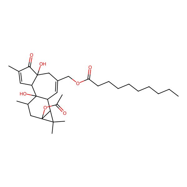 2D Structure of [(1R,2S,6R,10S,11R,13S,15R)-13-acetyloxy-1,6-dihydroxy-4,12,12,15-tetramethyl-5-oxo-8-tetracyclo[8.5.0.02,6.011,13]pentadeca-3,8-dienyl]methyl decanoate