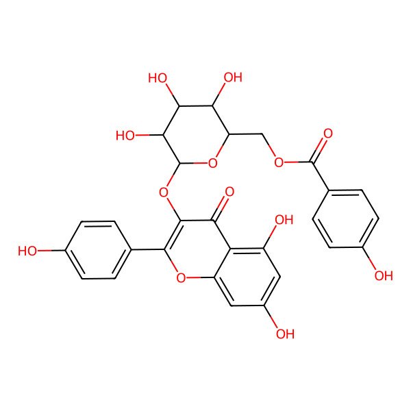 2D Structure of [(2R,3S,4S,5R,6S)-6-[5,7-dihydroxy-2-(4-hydroxyphenyl)-4-oxochromen-3-yl]oxy-3,4,5-trihydroxyoxan-2-yl]methyl 4-hydroxybenzoate