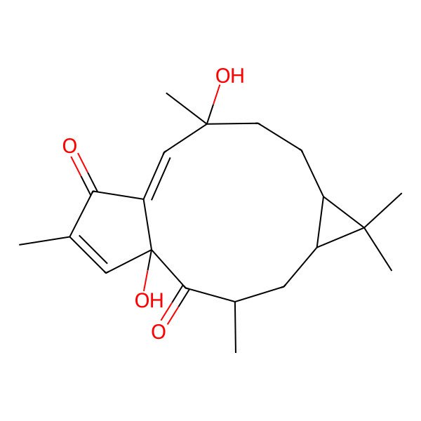 2D Structure of (1S)-1alpha,9alpha-Dihydroxy-3alpha,9,13-trimethyl-5beta,6beta-(dimethylmethylene)bicyclo[9.3.0]tetradeca-10,13-diene-2,12-dione