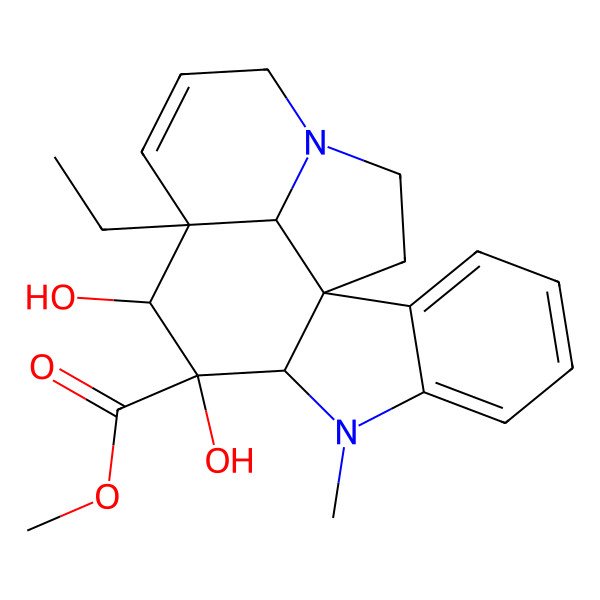 2D Structure of Methyl 12-ethyl-10,11-dihydroxy-8-methyl-8,16-diazapentacyclo[10.6.1.01,9.02,7.016,19]nonadeca-2,4,6,13-tetraene-10-carboxylate