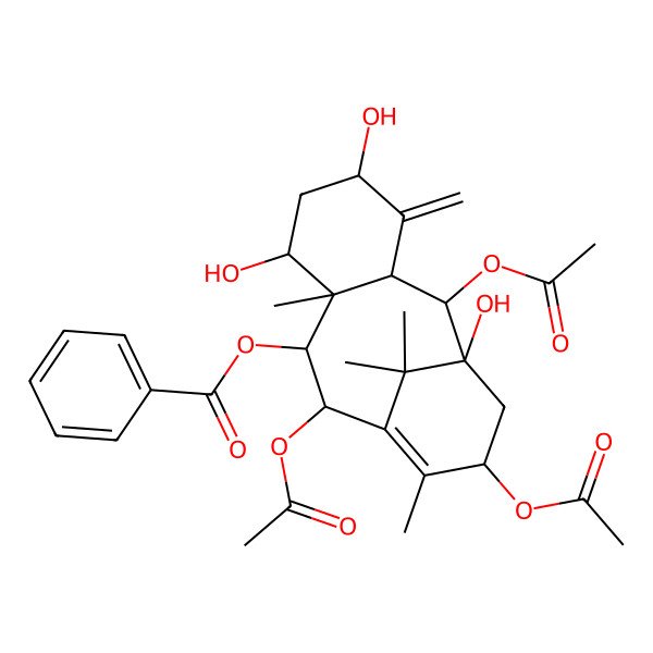 2D Structure of [(1S,2S,3R,5S,7S,8S,9R,10R,13S)-2,10,13-triacetyloxy-1,5,7-trihydroxy-8,12,15,15-tetramethyl-4-methylidene-9-tricyclo[9.3.1.03,8]pentadec-11-enyl] benzoate