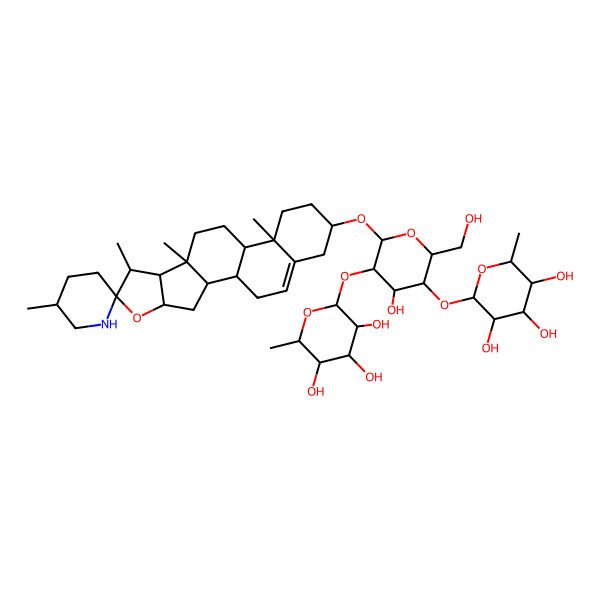 2D Structure of 2-[4-hydroxy-2-(hydroxymethyl)-6-[(1S,2S,4S,5'R,6R,7S,8R,9S,12S,13R,16S)-5',7,9,13-tetramethylspiro[5-oxapentacyclo[10.8.0.02,9.04,8.013,18]icos-18-ene-6,2'-piperidine]-16-yl]oxy-5-(3,4,5-trihydroxy-6-methyloxan-2-yl)oxyoxan-3-yl]oxy-6-methyloxane-3,4,5-triol