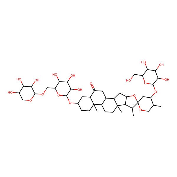 2D Structure of (18S)-5',7,9,13-tetramethyl-4'-[(2R,3R,4S,5S,6R)-3,4,5-trihydroxy-6-(hydroxymethyl)oxan-2-yl]oxy-16-[(2R,3R,4S,5S,6R)-3,4,5-trihydroxy-6-[[(2S,3R,4S,5S)-3,4,5-trihydroxyoxan-2-yl]oxymethyl]oxan-2-yl]oxyspiro[5-oxapentacyclo[10.8.0.02,9.04,8.013,18]icosane-6,2'-oxane]-19-one