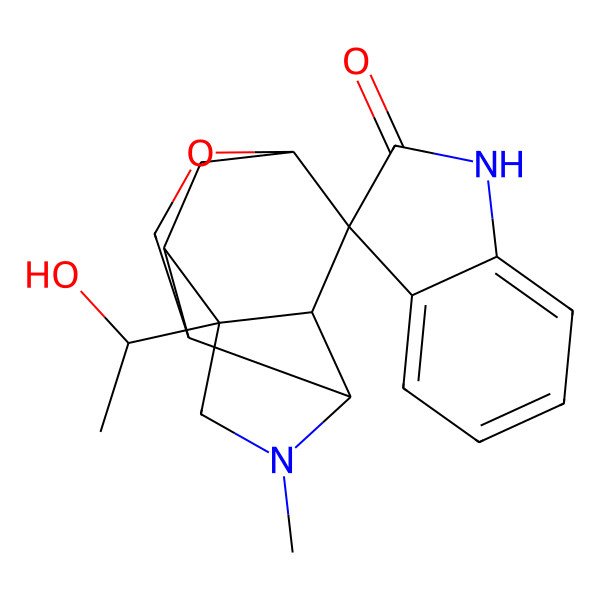 2D Structure of 2'-(1-hydroxyethyl)-4'-methylspiro[1H-indole-3,7'-9-oxa-4-azatetracyclo[6.3.1.02,6.05,11]dodecane]-2-one