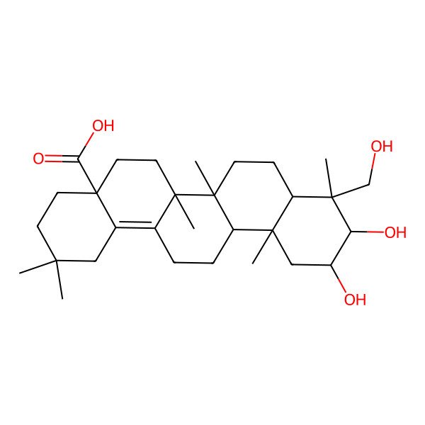 2D Structure of (4aS,6aR,6aS,6bR,8aR,9R,10R,11R,12aR)-10,11-dihydroxy-9-(hydroxymethyl)-2,2,6a,6b,9,12a-hexamethyl-1,3,4,5,6,6a,7,8,8a,10,11,12,13,14-tetradecahydropicene-4a-carboxylic acid