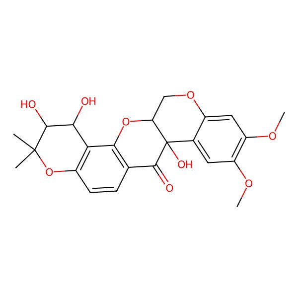 2D Structure of (1R)-1beta,2beta,7aalpha-Trihydroxy-9,10-dimethoxy-3,3-dimethyl-1,2,13,13aalpha-tetrahydro-3H-bis[1]benzopyrano[3,4-b:6',5'-e]pyran-7(7aH)-one