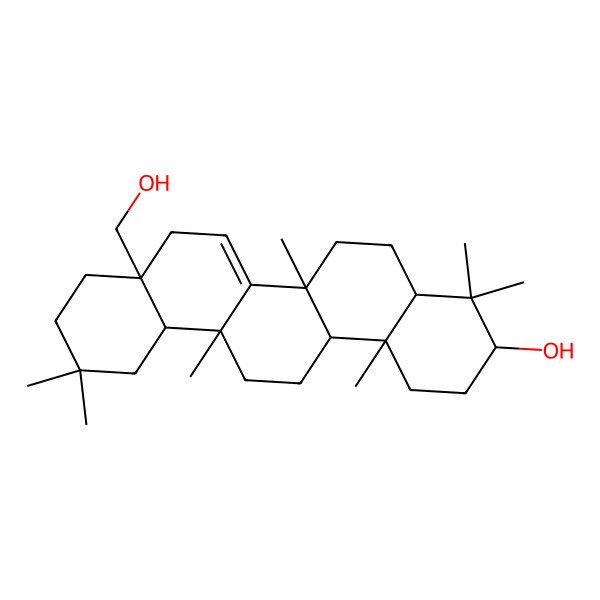 2D Structure of (3S,14bR)-8a-(hydroxymethyl)-4,4,6a,6a,11,11,14b-heptamethyl-1,2,3,4a,5,6,8,9,10,12,12a,13,14,14a-tetradecahydropicen-3-ol