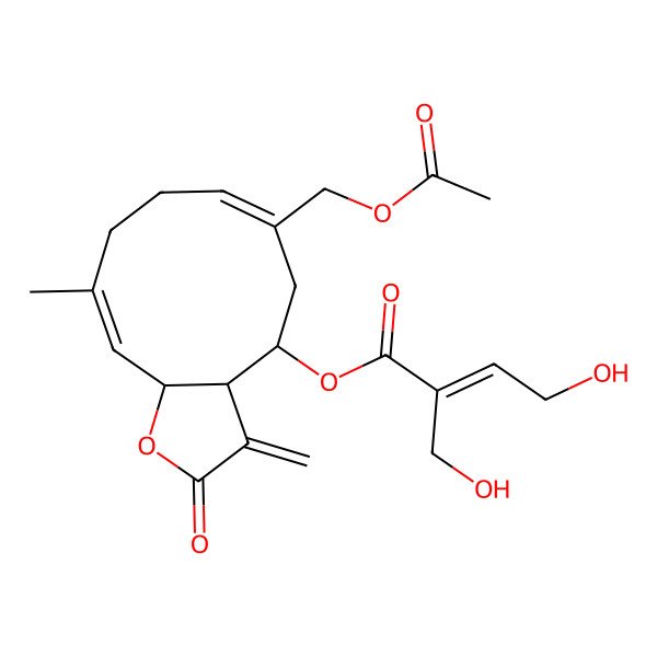 2D Structure of [(3aR,4R,6Z,10E,11aR)-6-(acetyloxymethyl)-10-methyl-3-methylidene-2-oxo-3a,4,5,8,9,11a-hexahydrocyclodeca[b]furan-4-yl] (E)-4-hydroxy-2-(hydroxymethyl)but-2-enoate