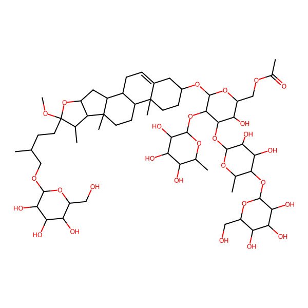 2D Structure of [(2R,3R,4S,5R,6R)-4-[(2S,3R,4S,5R,6S)-3,4-dihydroxy-6-methyl-5-[(2S,3R,4S,5S,6R)-3,4,5-trihydroxy-6-(hydroxymethyl)oxan-2-yl]oxyoxan-2-yl]oxy-3-hydroxy-6-[[(1S,2S,4S,6R,7S,8R,9S,12S,13R,16S)-6-methoxy-7,9,13-trimethyl-6-[(3S)-3-methyl-4-[(2S,3R,4S,5S,6R)-3,4,5-trihydroxy-6-(hydroxymethyl)oxan-2-yl]oxybutyl]-5-oxapentacyclo[10.8.0.02,9.04,8.013,18]icos-18-en-16-yl]oxy]-5-[(2S,3R,4R,5R,6S)-3,4,5-trihydroxy-6-methyloxan-2-yl]oxyoxan-2-yl]methyl acetate