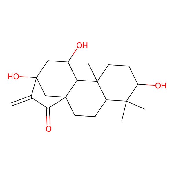 2D Structure of (1R,4S,10S,11S,13R)-6,11,13-trihydroxy-5,5,9-trimethyl-14-methylidenetetracyclo[11.2.1.01,10.04,9]hexadecan-15-one