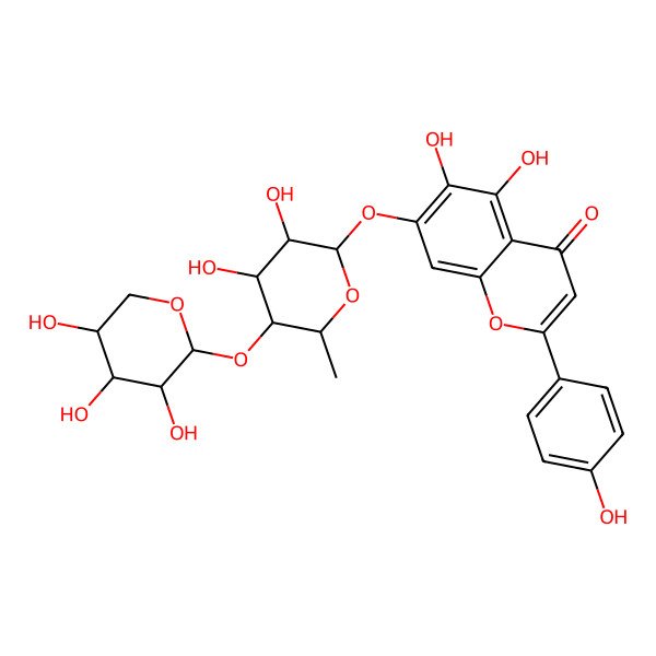 2D Structure of 7-[(2S,3S,4R,5S,6R)-3,4-dihydroxy-6-methyl-5-[(2R,3S,4R,5S)-3,4,5-trihydroxyoxan-2-yl]oxyoxan-2-yl]oxy-5,6-dihydroxy-2-(4-hydroxyphenyl)chromen-4-one