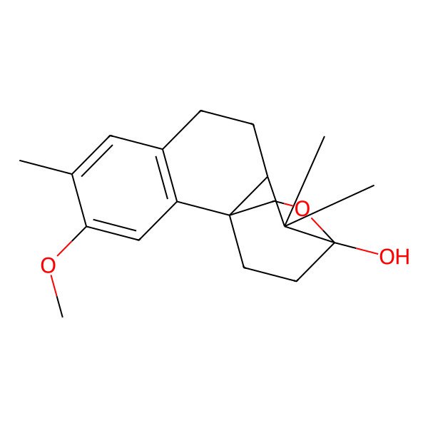 2D Structure of (1S,10S,12R)-4-methoxy-5,11,11-trimethyl-13-oxatetracyclo[10.2.2.01,10.02,7]hexadeca-2(7),3,5-trien-12-ol