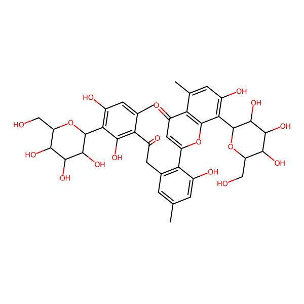 2D Structure of 2-[2-[2-[2,4-dihydroxy-6-methyl-3-[(2S,3R,4R,5S,6R)-3,4,5-trihydroxy-6-(hydroxymethyl)oxan-2-yl]phenyl]-2-oxoethyl]-6-hydroxy-4-methylphenyl]-7-hydroxy-5-methyl-8-[(2S,3R,4R,5S,6R)-3,4,5-trihydroxy-6-(hydroxymethyl)oxan-2-yl]chromen-4-one