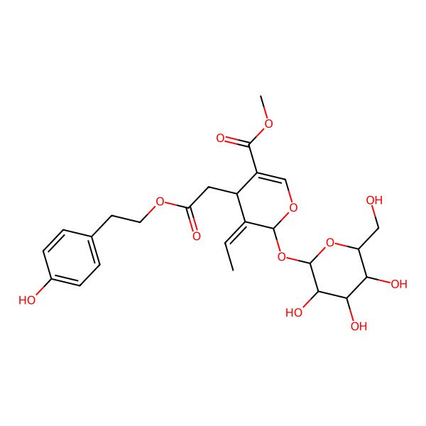 2D Structure of 2H-Pyran-4-acetic acid, 3-ethylidene-2-(beta-D-glucopyranosyloxy)-3,4-dihydro-5-(methoxycarbonyl)-, 2-(4-hydroxyphenyl)ethyl ester, [2S-(2alpha,3E,4beta)]-; Ligstroside
