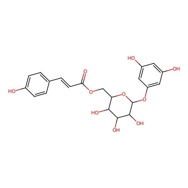 2D Structure of [(2R,3S,4S,5R,6S)-6-(3,5-dihydroxyphenoxy)-3,4,5-trihydroxyoxan-2-yl]methyl (E)-3-(4-hydroxyphenyl)prop-2-enoate