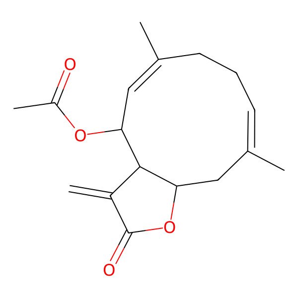 2D Structure of [(4S,5E,9E)-6,10-dimethyl-3-methylidene-2-oxo-2,3,3a,4,7,8,11,11a-octahydrocyclodeca[b]furan-4-yl] acetate