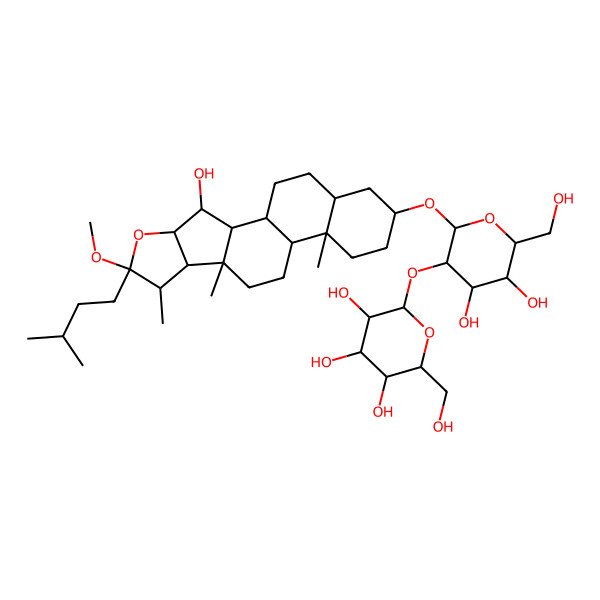 2D Structure of (2S,3R,4S,5R,6R)-2-[(2R,3R,4S,5S,6R)-4,5-dihydroxy-2-[[(16S,18R)-3-hydroxy-6-methoxy-7,9,13-trimethyl-6-(3-methylbutyl)-5-oxapentacyclo[10.8.0.02,9.04,8.013,18]icosan-16-yl]oxy]-6-(hydroxymethyl)oxan-3-yl]oxy-6-(hydroxymethyl)oxane-3,4,5-triol