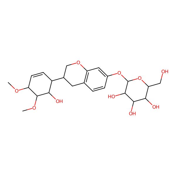 2D Structure of (2S,3R,4S,5S,6R)-2-[[3-(6-hydroxy-4,5-dimethoxycyclohex-2-en-1-yl)-3,4-dihydro-2H-chromen-7-yl]oxy]-6-(hydroxymethyl)oxane-3,4,5-triol