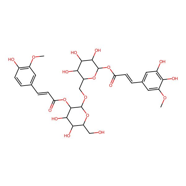 2D Structure of (E)-3,4-Dihydroxy-5-methoxycinnamoyl 6-O-[2-O-[(E)-3-methoxy-4-hydroxycinnamoyl]-beta-D-glucopyranosyl]-beta-D-glucopyranoside