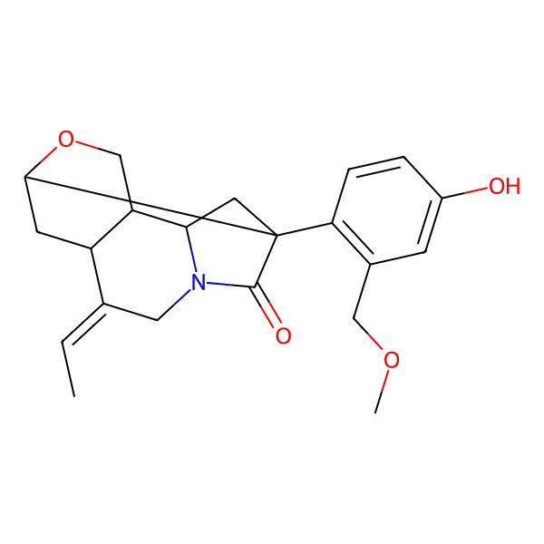 2D Structure of (4Z)-4-ethylidene-8-[4-hydroxy-2-(methoxymethyl)phenyl]-13-oxa-6-azatetracyclo[6.5.0.03,11.06,10]tridecan-7-one