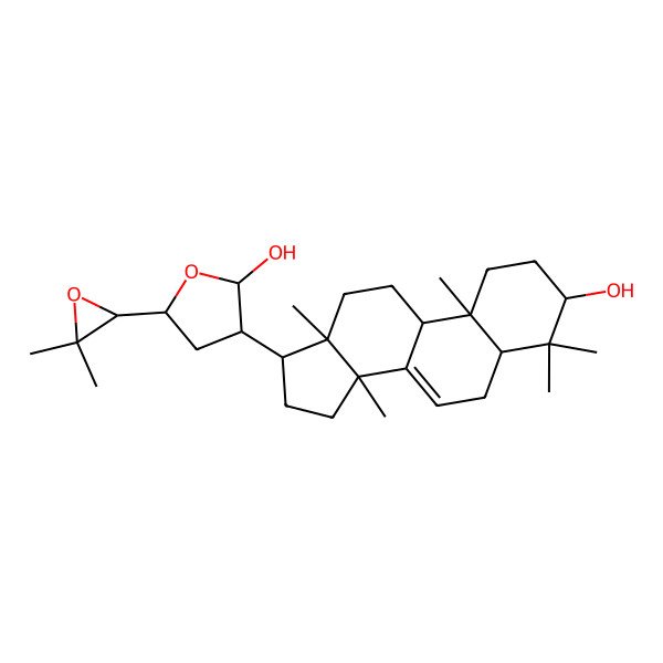 2D Structure of (3S,5R)-5-(3,3-dimethyloxiran-2-yl)-3-[(3S,10R,14S,17S)-3-hydroxy-4,4,10,13,14-pentamethyl-2,3,5,6,9,11,12,15,16,17-decahydro-1H-cyclopenta[a]phenanthren-17-yl]oxolan-2-ol