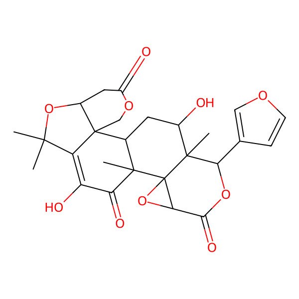 2D Structure of (13R)-19-(furan-3-yl)-11,21-dihydroxy-9,9,13,20-tetramethyl-4,8,15,18-tetraoxahexacyclo[11.9.0.02,7.02,10.014,16.014,20]docos-10-ene-5,12,17-trione