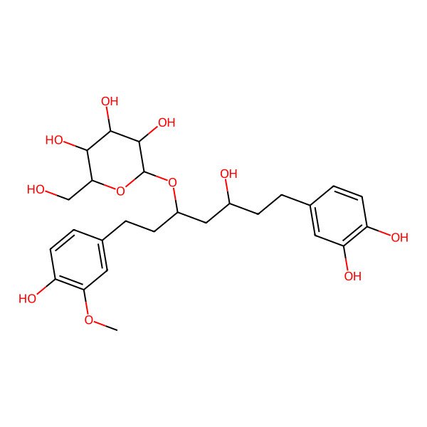 2D Structure of [(1R,3R)-1-(3-Methoxy-4-hydroxyphenethyl)-3-hydroxy-5-(3,4-dihydroxyphenyl)pentyl]beta-D-glucopyranoside