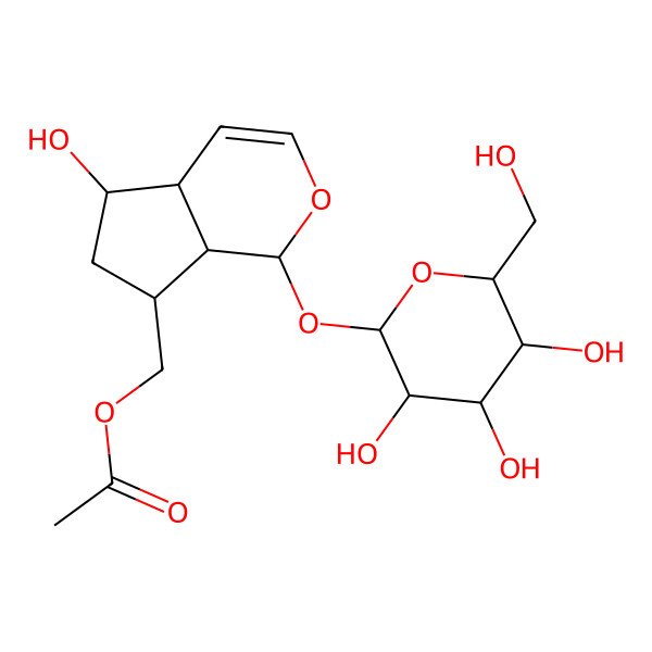 2D Structure of [5-hydroxy-1-[(2S,3R,4S,5S,6R)-3,4,5-trihydroxy-6-(hydroxymethyl)oxan-2-yl]oxy-1,4a,5,6,7,7a-hexahydrocyclopenta[c]pyran-7-yl]methyl acetate