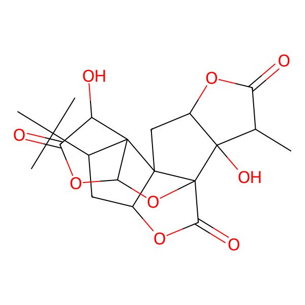 2D Structure of 9H-1,7a-(Epoxymethano)-1H,6aH-cyclopenta[c]furo[2,3-b]furo[3',2':3,4]cyclopenta[1,2-d]furan-5,9,12(4H)-trione, 3-(1,1-dimethylethyl)hexahydro-4,7b-dihydroxy-8-methyl-, (1R,3S,3aS,4R,6aR,7aR,7bR,8S,10aS,11aS)-