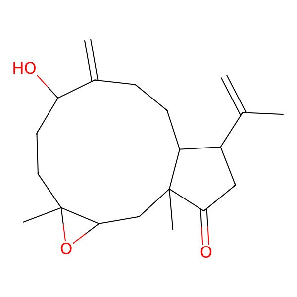 2D Structure of (1R,3S,5S,8S,12S,13S)-8-hydroxy-1,5-dimethyl-9-methylidene-13-prop-1-en-2-yl-4-oxatricyclo[10.3.0.03,5]pentadecan-15-one