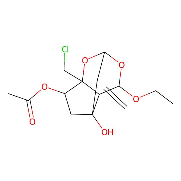 2D Structure of (1R,7aalpha)-1alpha-Ethoxy-3beta,7beta-epoxy-4-methylene-6alpha-acetoxy-7-(chloromethyl)octahydrocyclopenta[c]pyran-4aalpha-ol