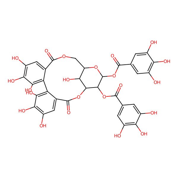 2D Structure of [(1S,19R,21S,22R,23R)-6,7,8,11,12,13,23-heptahydroxy-3,16-dioxo-21-(3,4,5-trihydroxybenzoyl)oxy-2,17,20-trioxatetracyclo[17.3.1.04,9.010,15]tricosa-4,6,8,10,12,14-hexaen-22-yl] 3,4,5-trihydroxybenzoate