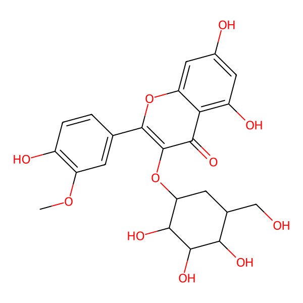 2D Structure of 5,7-dihydroxy-2-(4-hydroxy-3-methoxy-phenyl)-3-[(1R,2R,3S,4R,5R)-2,3,4-trihydroxy-5-(hydroxymethyl)cyclohexoxy]chromen-4-one