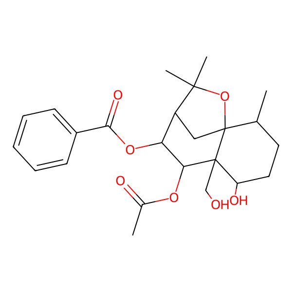 2D Structure of [(1R,2S,5R,6R,7R,9R)-7-acetyloxy-5-hydroxy-6-(hydroxymethyl)-2,10,10-trimethyl-11-oxatricyclo[7.2.1.01,6]dodecan-8-yl] benzoate
