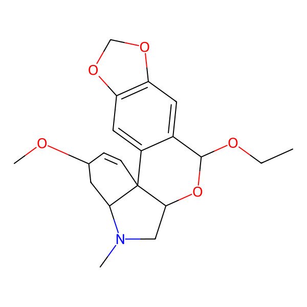 2D Structure of (1S,11S,13R,16S,18R)-11-ethoxy-18-methoxy-15-methyl-5,7,12-trioxa-15-azapentacyclo[11.7.0.01,16.02,10.04,8]icosa-2,4(8),9,19-tetraene