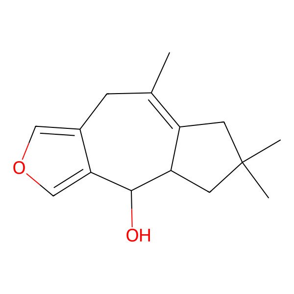 2D Structure of (8aR,9S)-5,7,7-trimethyl-6,8,8a,9-tetrahydro-4H-azuleno[5,6-c]furan-9-ol
