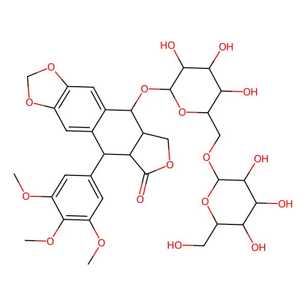 2D Structure of (5R)-9beta-(6-O-beta-D-Glucopyranosyl-beta-D-glucopyranosyloxy)-5beta-(3,4,5-trimethoxyphenyl)-5,5abeta,6,8,8abeta,9-hexahydrofuro[3',4':6,7]naphtho[2,3-d]-1,3-dioxole-6-one