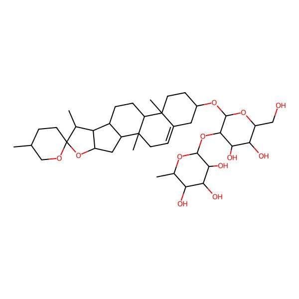 2D Structure of (2S,3R,4R,5R,6R)-2-[(2R,3R,4S,5S,6R)-4,5-dihydroxy-6-(hydroxymethyl)-2-[(1S,2R,4S,5'R,6R,7S,8S,9S,12S,13R,16S)-1,5',7,13-tetramethylspiro[5-oxapentacyclo[10.8.0.02,9.04,8.013,18]icos-18-ene-6,2'-oxane]-16-yl]oxyoxan-3-yl]oxy-6-methyloxane-3,4,5-triol